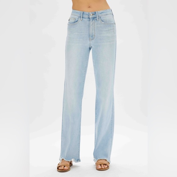 New judy blue high waist destroy hem straight leg jeans light wash JB82445REG LT - Picture 12 of 16